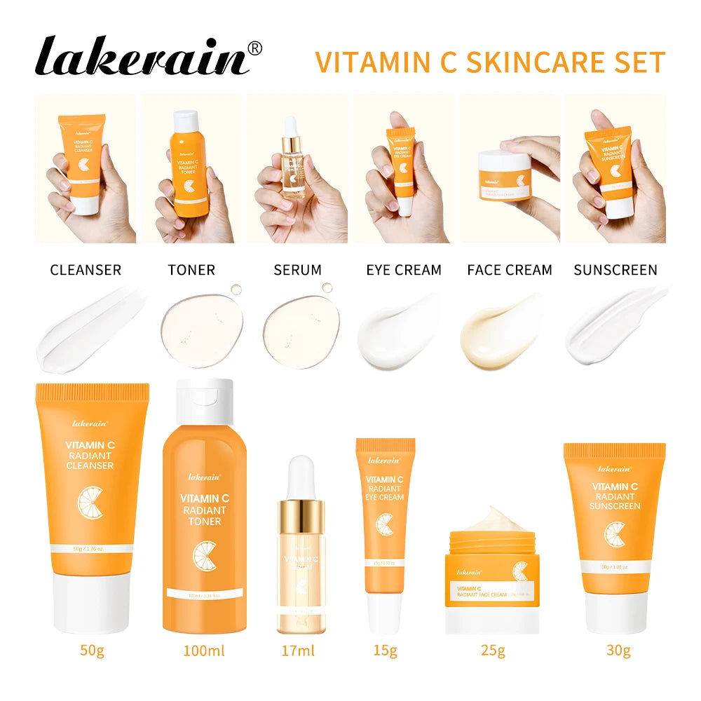 Lakerain Vitamin C Skin Care Set 6pcs Kit Brightening