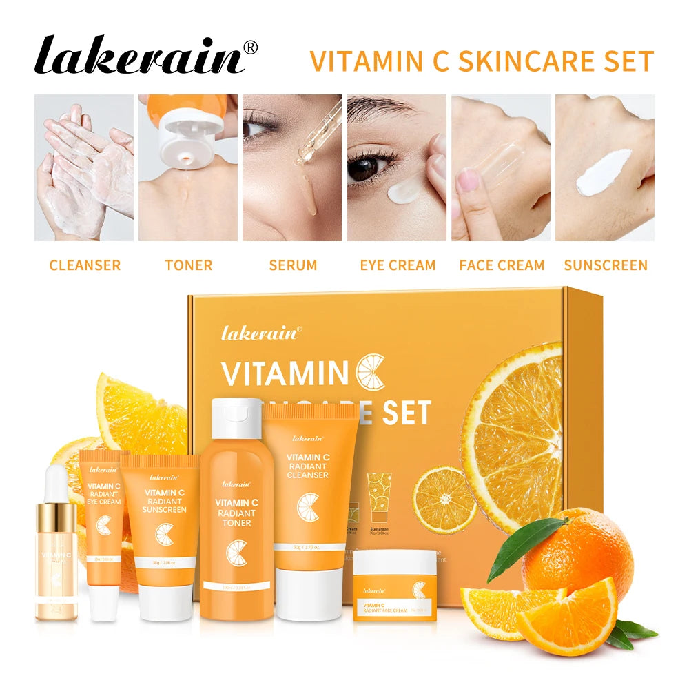 Lakerain Vitamin C Skin Care Set 6pcs Kit Brightening
