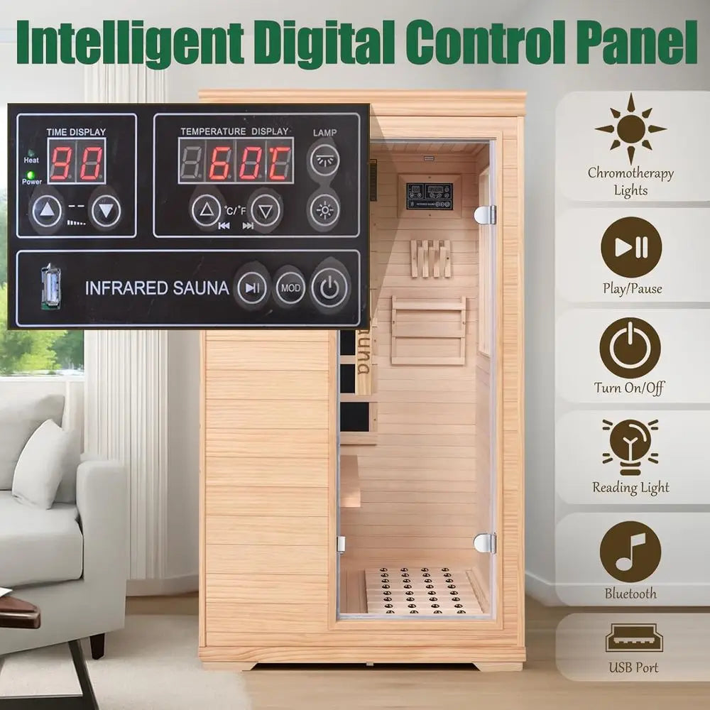 1 Person Infrared Sauna 1050W Heating Bluetooth Chromotherapy Oxygen Ionizer
