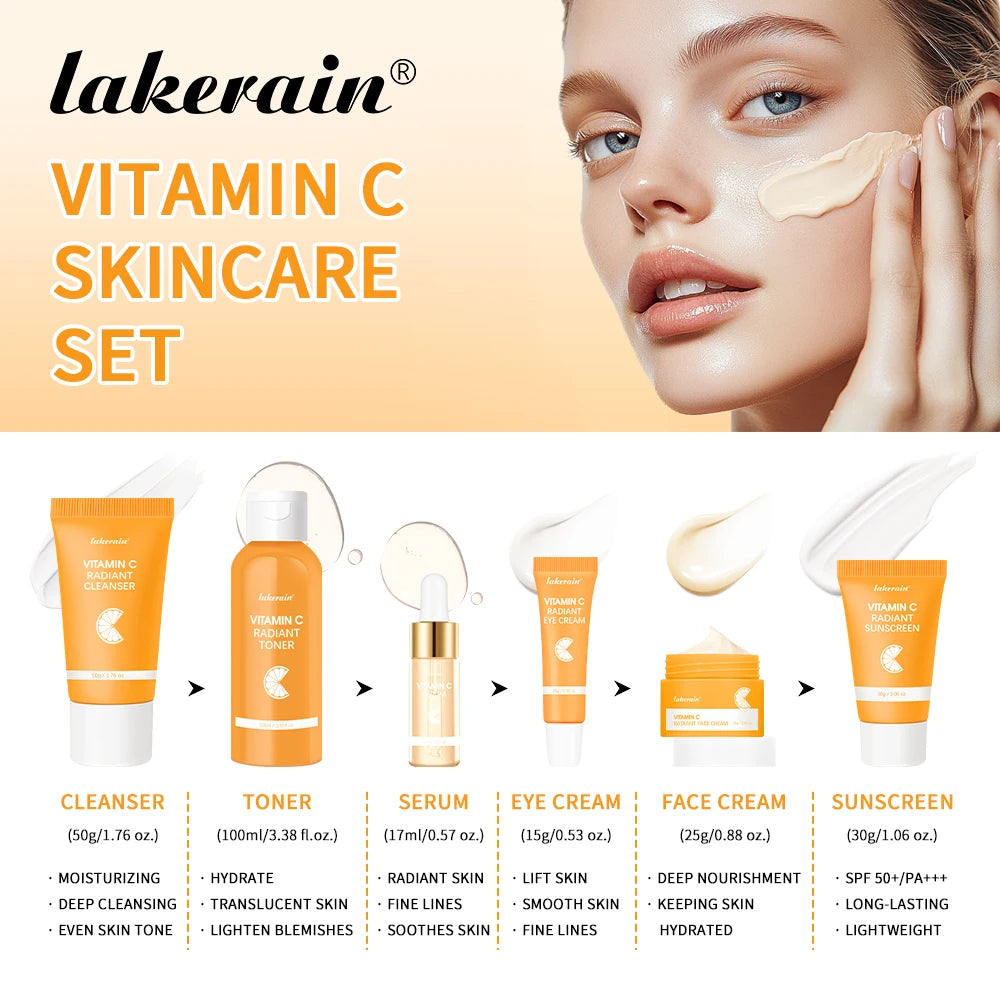Lakerain Vitamin C Skin Care Set 6pcs Kit Brightening