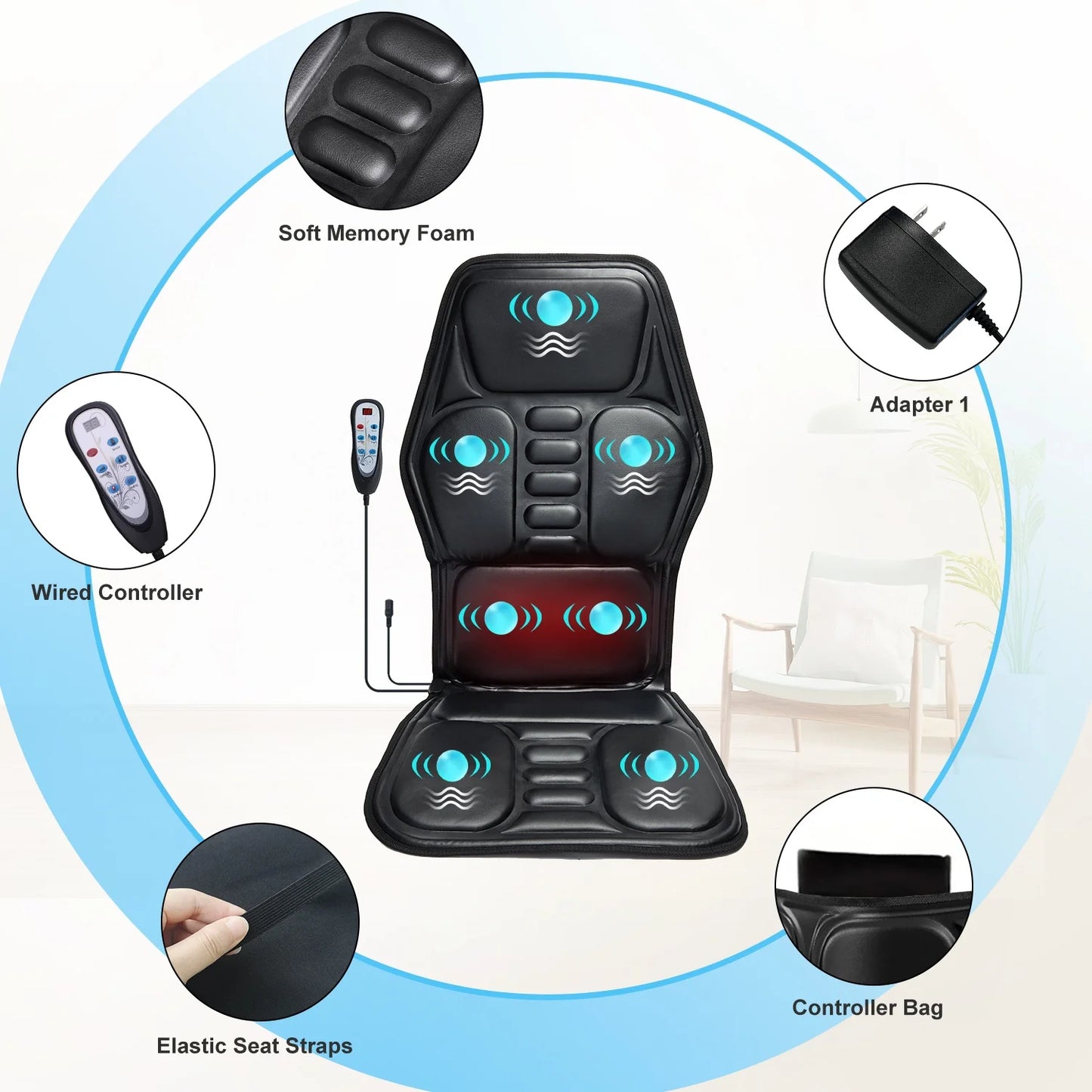 HOMEMASSA Massage Chair Pad With Heat And 9 Modes Relief