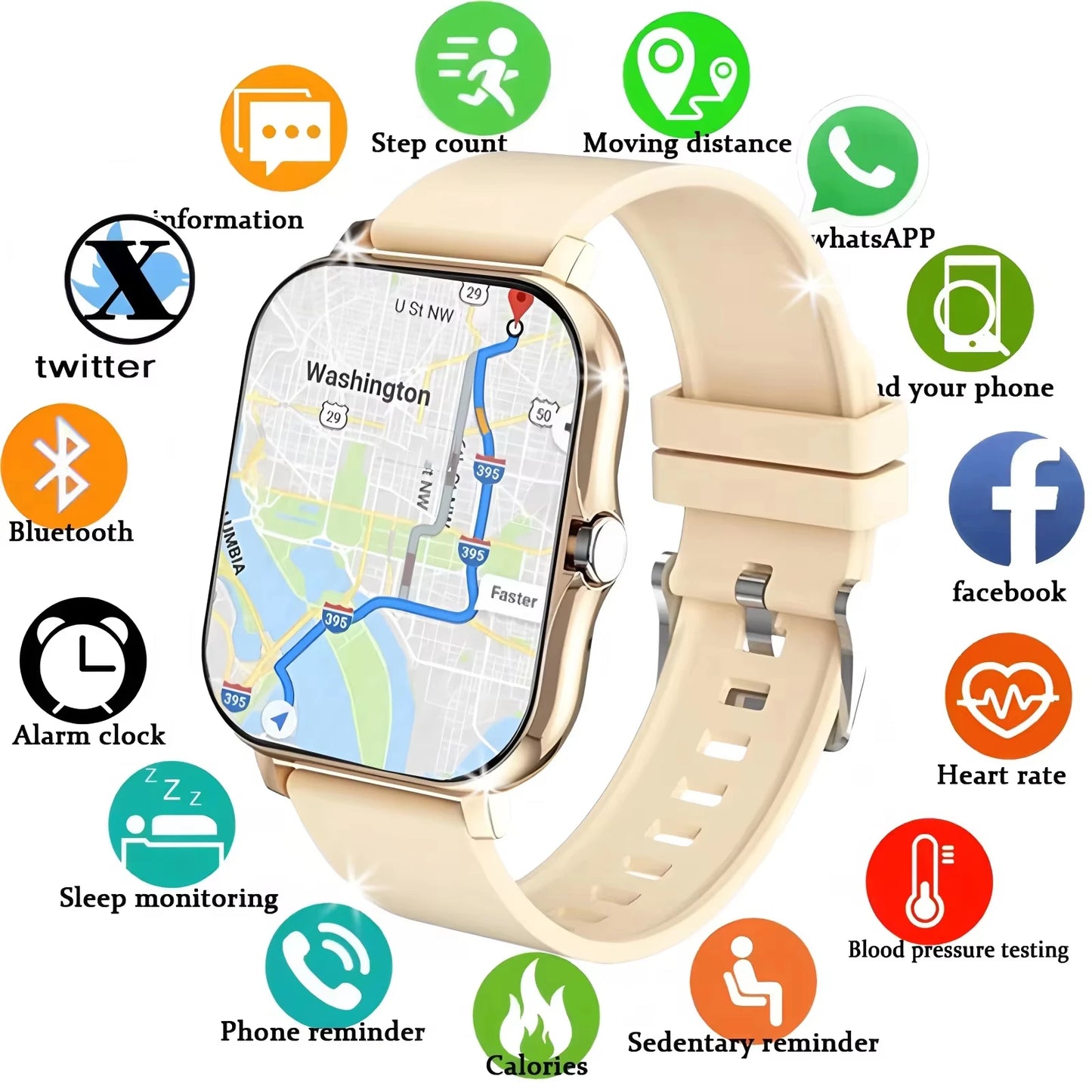 LAXASFIT Smartwatch Bluetooth Calling Heart Rate Monitor Android iOS