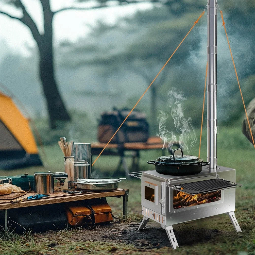 Wood Burning Portable Outdoor Stove With Stainless Chimney Pipes