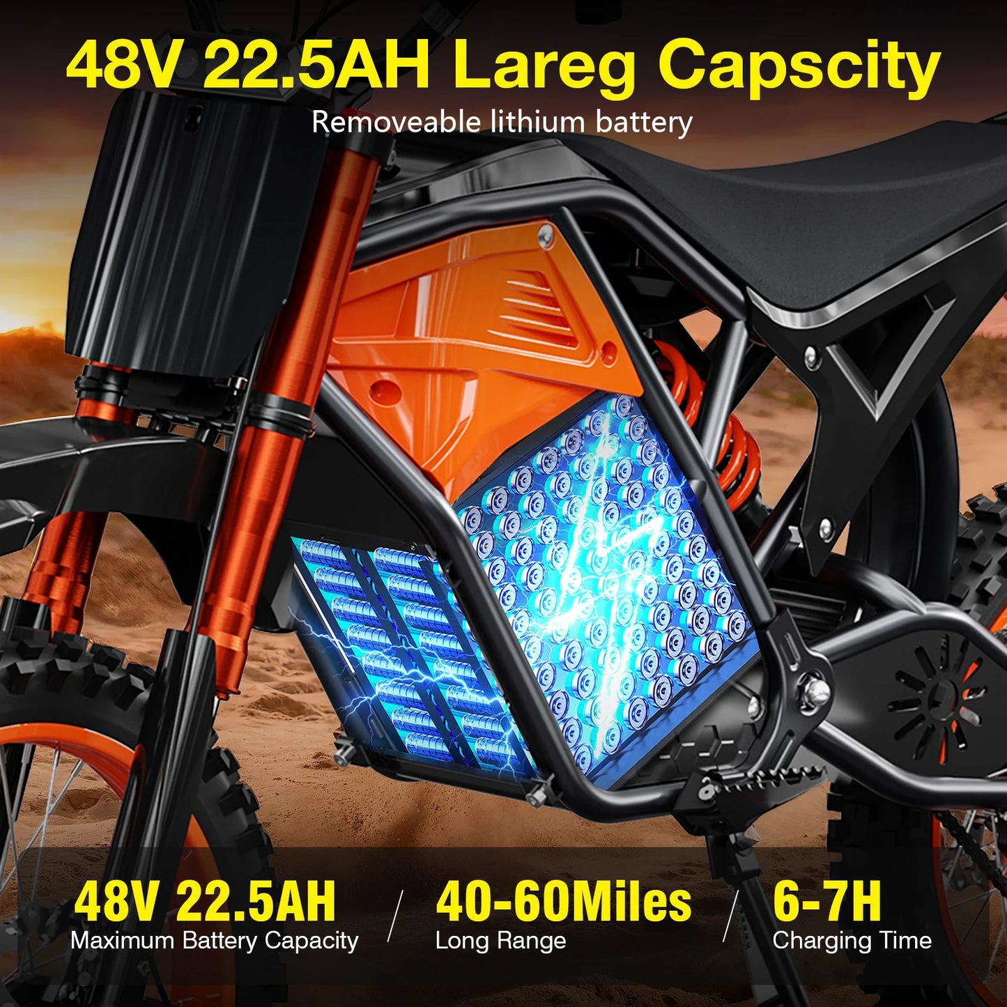 Off Road Electric Motorcycle 3000W 48V Lithium Battery Brushless Bike
