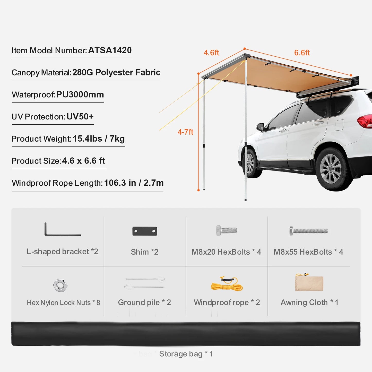SucceBuy Vehicle Awning Retractable Car Side Shelter For Campers